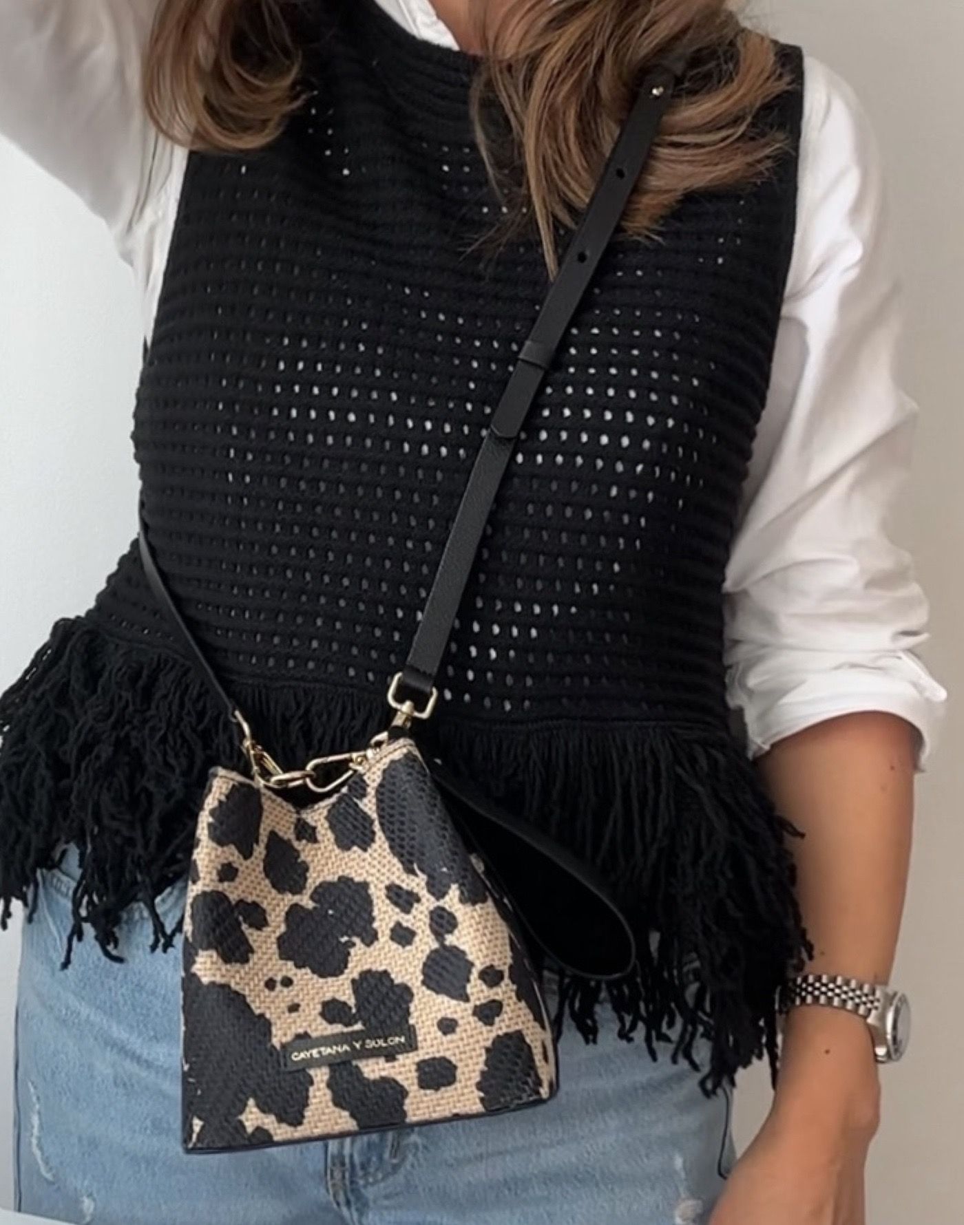 Bucket Mini - Cow Print (Beige/Negro) - Imagen 3